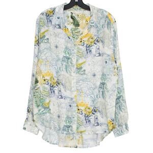 Jane & Delancey Top Travel Nautical Coastal Cottage Academia Button Up Large